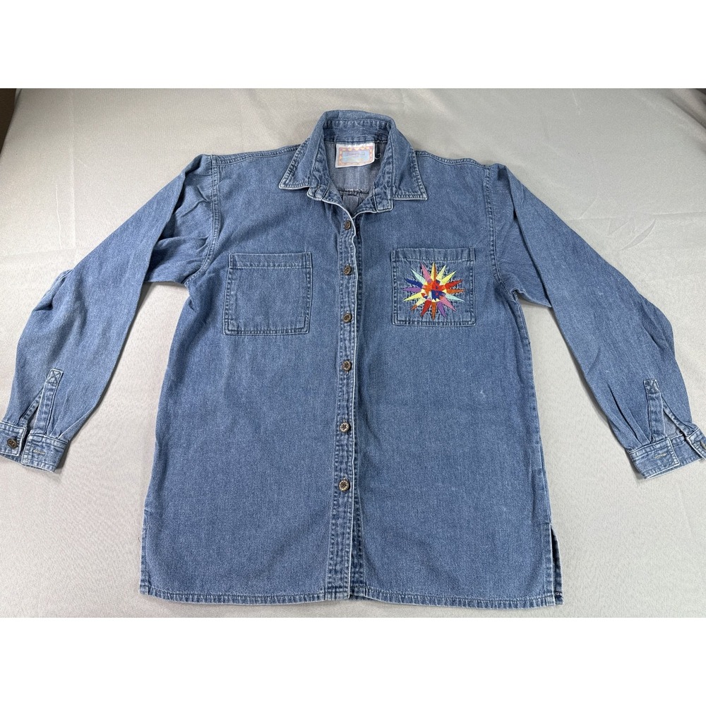 Elizabeth Traval presents‎ HOT LINES Button Up Shirt Womens 14 Blue 100% COTTON